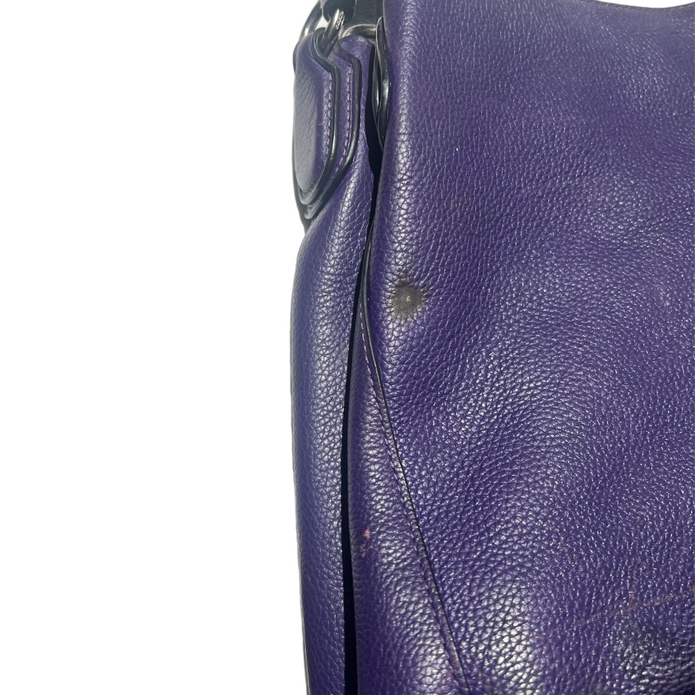 Purple leather Coach Edie shoulder bag featuring silver-tone hardware. - Picture 9 of 10